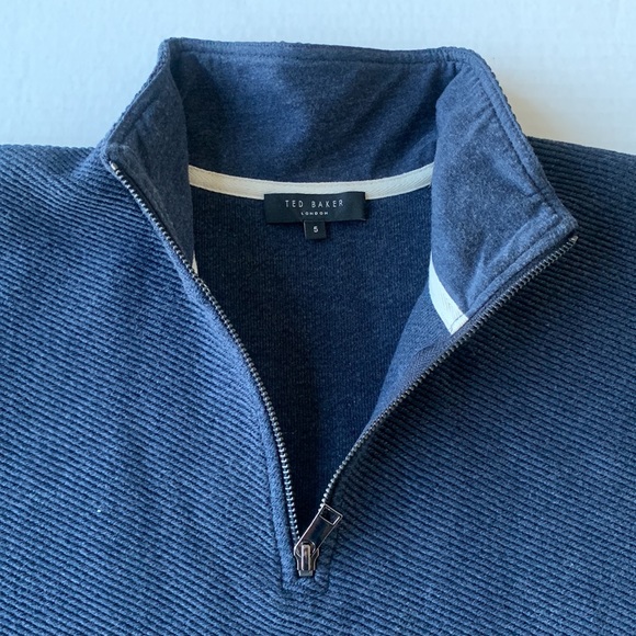 TED BAKER LONDON Men’s Quarter Zip Textured Navy Blue Sweater - Size 5 (US - L) - Picture 4 of 15